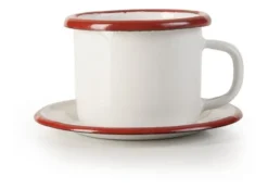 Taza Con Plato De Peltre Blanco Con Rojo 70 Ml Marca Ibili